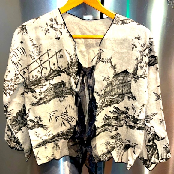 LOUIS SIMON for La Libellule TAN designer ASIAN BLAZER JACKET black ribbon ties - Picture 1 of 16